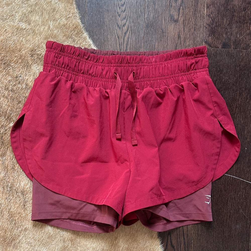 Women's Red Layered Running Shorts - Performance Comfort